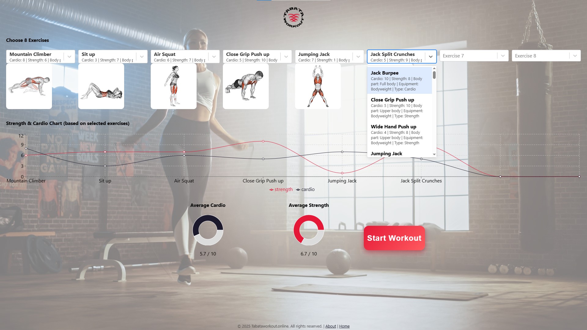 TabataWorkout Online - choose workout