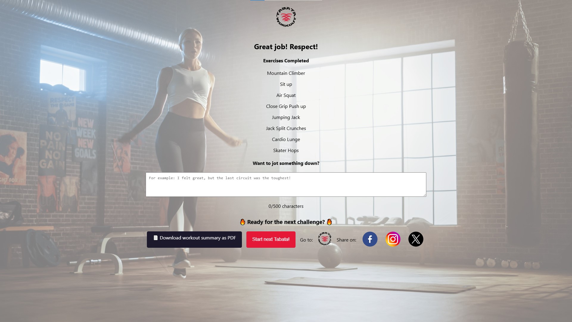 TabataWorkout Online - summary