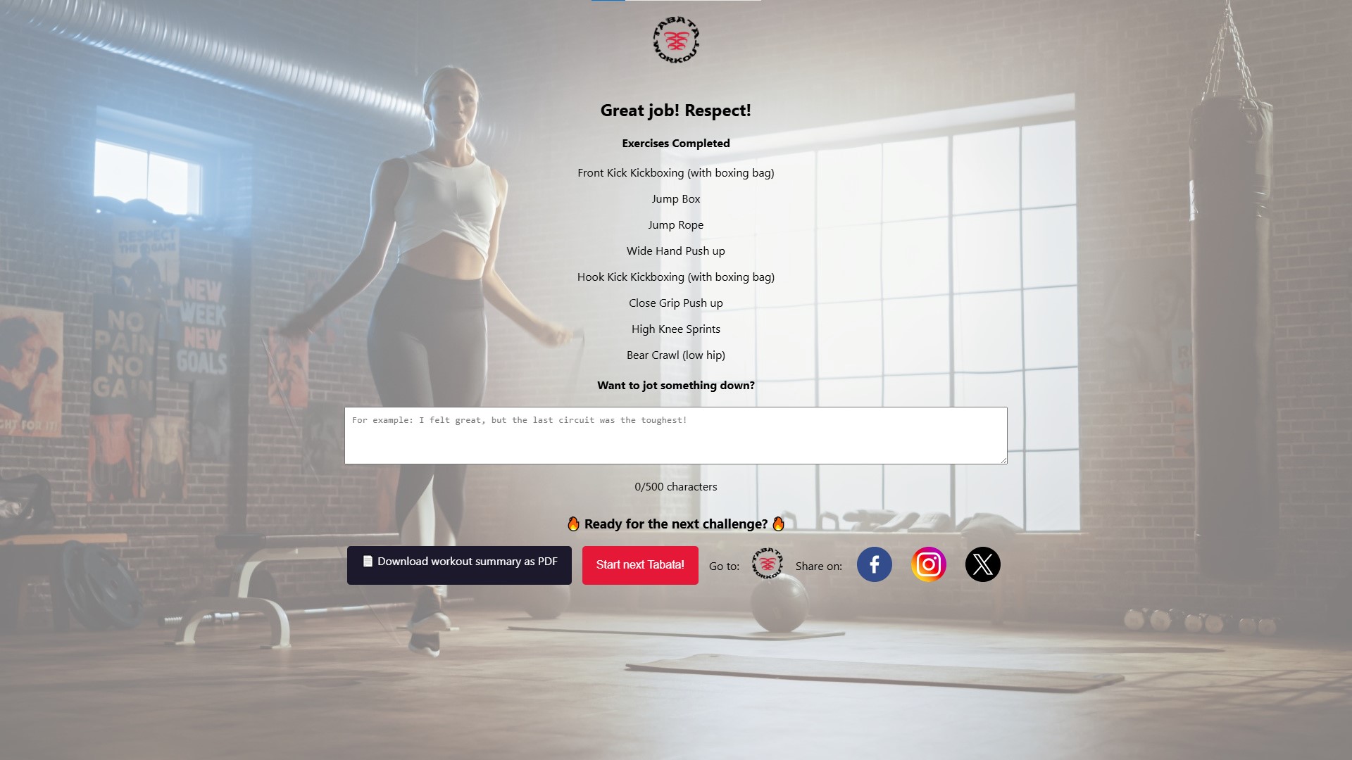 TabataWorkout Online - summary